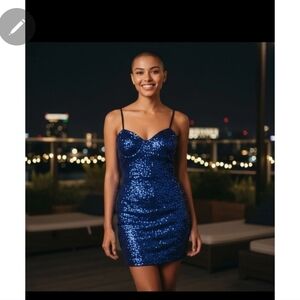B Darlin Juniors Womens Sequin Cocktail Evening Mini Dress in Royal Blue sz 7/8